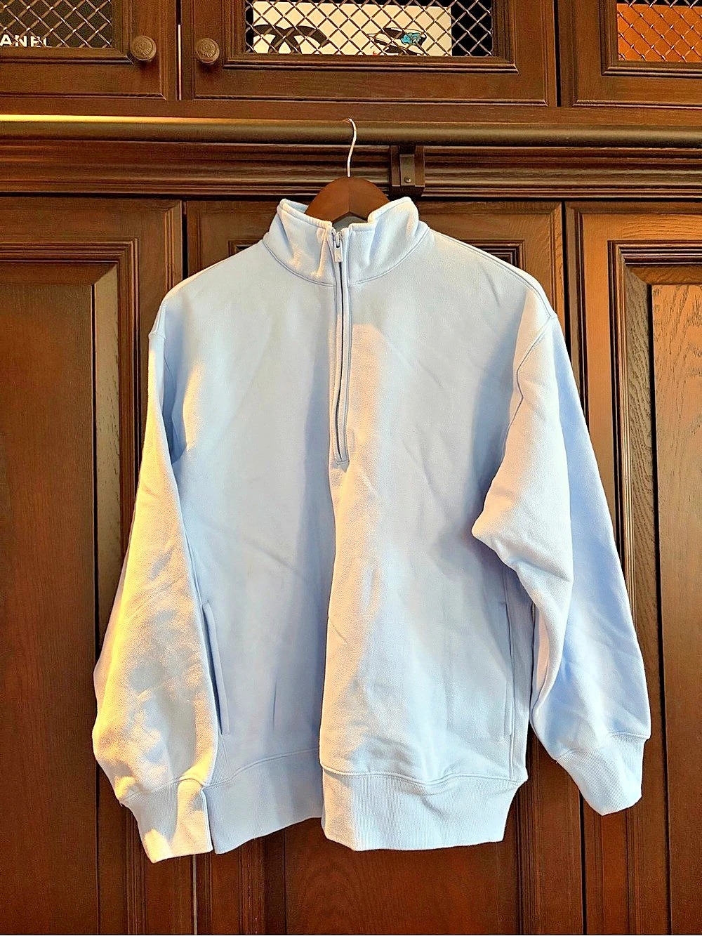 Aritzia Cozy Sweatfleece Boyfriend 1/2 Zip Blue Sweatshirt